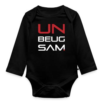 UNBEUGSAM weiß-rot - Baby Bio-Langarm-Body - Schwarz - Vorne