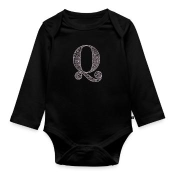 Mandala Monogram Initial in Dusky Pink - Letter Q - Organic Longsleeve Baby Bodysuit - black - Front
