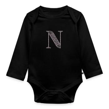 Mandala Monogram Initial in Dusky Pink - Letter N - Organic Longsleeve Baby Bodysuit - black - Front