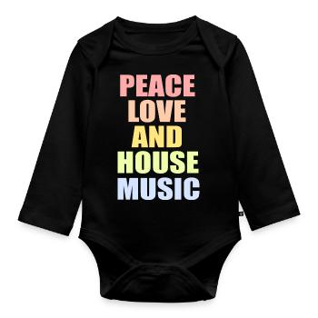 Friedensliebe und House-Musik - Baby Bio-Langarm-Body - Schwarz - Vorne