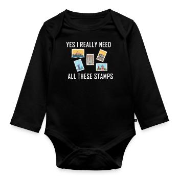Stamp collecting - Organic Longsleeve Baby Bodysuit - black - Front
