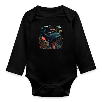 Ocean Life Art - Organic Longsleeve Baby Bodysuit - black - Front