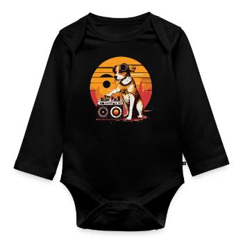 Dj Dog Retro Vintage Sunset T Shirt - Organic Longsleeve Baby Bodysuit - black - Front