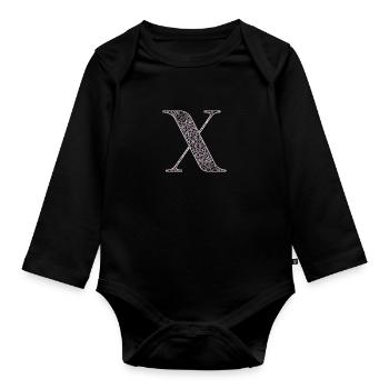 Mandala Monogram Initial in Dusky Pink - Letter X - Organic Longsleeve Baby Bodysuit - black - Front