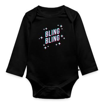 bling bling funkelnde sterne spruch sticker cool - Baby Bio-Langarm-Body - Schwarz - Vorne