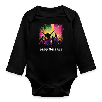 Drop the bass - Organic Longsleeve Baby Bodysuit - black - Front