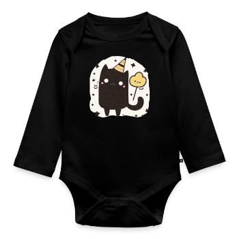 Funny Birthday Cat (Art, Abstract, Cute) - Organic Longsleeve Baby Bodysuit - black - Front