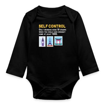 Stamp collecting - Organic Longsleeve Baby Bodysuit - black - Front