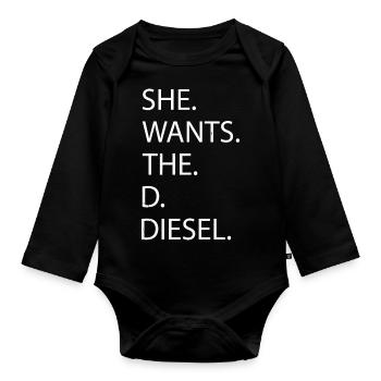 funny quote funny diesel mechanic birthday geek - Baby Bio-Langarm-Body - Schwarz - Vorne