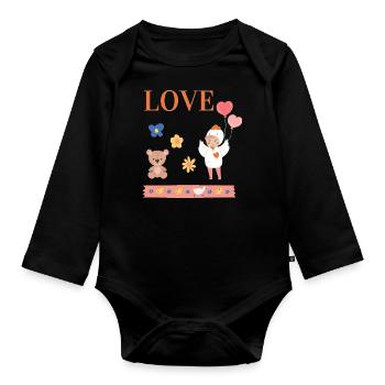 Little Chick and Little Pooh - Organic Longsleeve Baby Bodysuit - black - Front