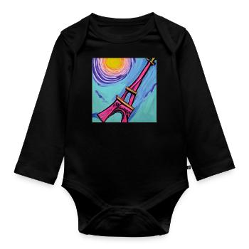 Paris Eiffel Tower van gogh - Organic Longsleeve Baby Bodysuit - black - Front