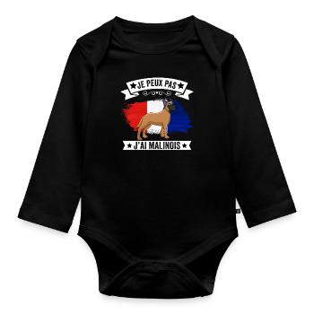 je peux pas j'ai malinois cadeau Malinois - Body Bébé bio manches longues - noir - Devant