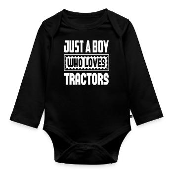 Just A Boy Who loves Tractors - Baby Bio-Langarm-Body - Schwarz - Vorne