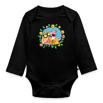 Dog and cat are best friends - Organic Longsleeve Baby Bodysuit - black - Front