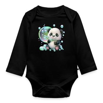 Bébé panda ludique et mignon avec des bulles de savon - Body Bébé bio manches longues - noir - Devant