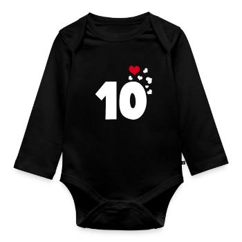 10 Herzen 10. Geburtstag - Baby Bio-Langarm-Body - Schwarz - Vorne