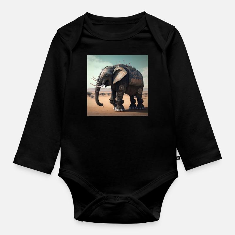 Éléphant au Kenya 2 - Body Bébé bio manches longues - noir