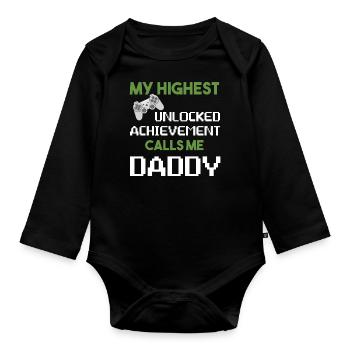 Nerdy Funny Fathers Day Gamer Dad Video Gaming - Organic Longsleeve Baby Bodysuit - black - Front