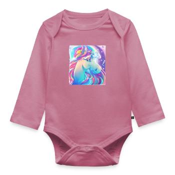 Unicorn Girl Mythical Animal Unicorn Unicorn - Organic Longsleeve Baby Bodysuit - mauve - Front