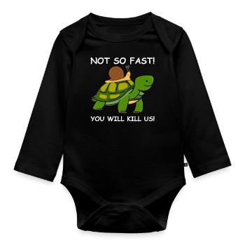 Escargot tortue PAS SI VITE - Body Bébé bio manches longues - noir - Devant