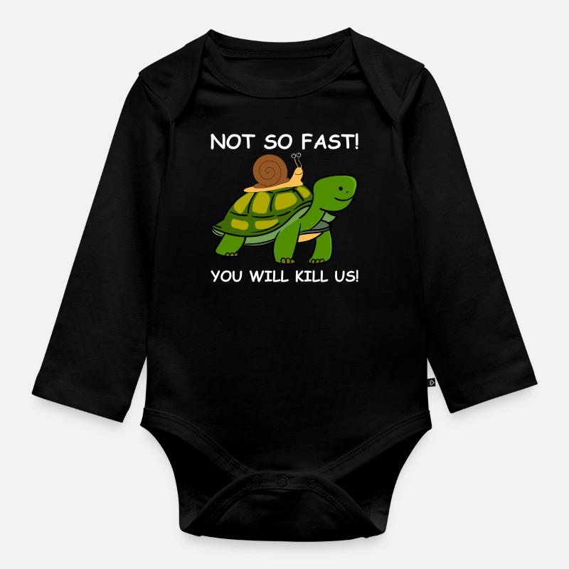 Escargot tortue PAS SI VITE - Body Bébé bio manches longues - noir