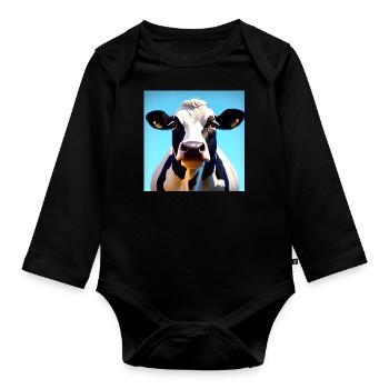 Black and White Cow - Organic Longsleeve Baby Bodysuit - black - Front