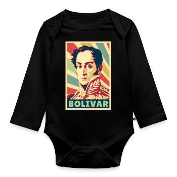 Simon Bolívar colores vintage - Body Bébé bio manches longues - noir - Devant