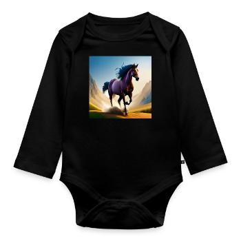 Galloping horse in sand - Organic Longsleeve Baby Bodysuit - black - Front