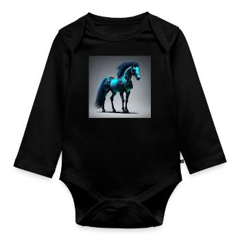 Blue Cyborg Horse - Organic Longsleeve Baby Bodysuit - black - Front