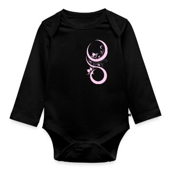 Pink flower and bow pattern - Organic Longsleeve Baby Bodysuit - black - Front
