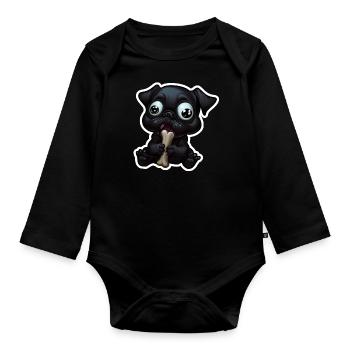 Little, dark Bulldog eating a bone - Organic Longsleeve Baby Bodysuit - black - Front