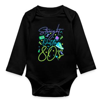 80er Leuchtreklame - Baby Bio-Langarm-Body - Schwarz - Vorne
