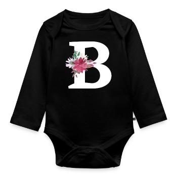 Lettre b floral - Body Bébé bio manches longues - noir - Devant
