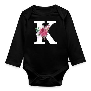 Buchstabe k blumig - Baby Bio-Langarm-Body - Schwarz - Vorne