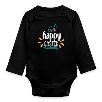 Happy Easter Frohe Ostern - Organic Longsleeve Baby Bodysuit - black - Front