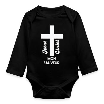 Jésus christ mon sauveur - Body Bébé bio manches longues - noir - Devant