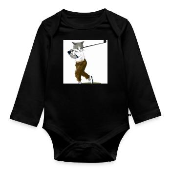 Die golfende Katze - Baby Bio-Langarm-Body - Schwarz - Vorne