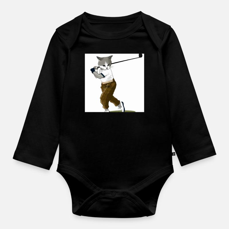 Die golfende Katze - Baby Bio-Langarm-Body - Schwarz