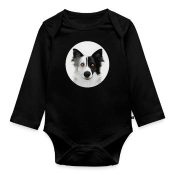 Border Collie black and white in a circle - Organic Longsleeve Baby Bodysuit - black - Front
