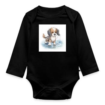 Happy dog playing in a rain puddle - Organic Longsleeve Baby Bodysuit - black - Front