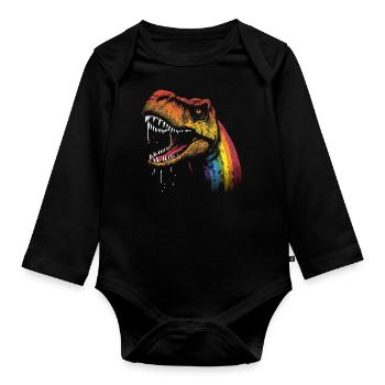 Regenbogen-Hals Tyrannosaurus - Baby Bio-Langarm-Body - Schwarz - Vorne