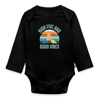 High Five und gute Laune - Baby Bio-Langarm-Body - Schwarz - Vorne