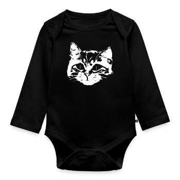 Chat amoureux visage - Body Bébé bio manches longues - noir - Devant