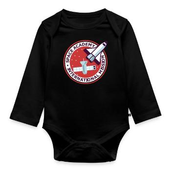 Space Academy International rote Farbe Vintage - Baby Bio-Langarm-Body - Schwarz - Vorne