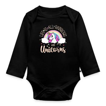 Joli design arc-en-ciel et licorne - Body Bébé bio manches longues - noir - Devant