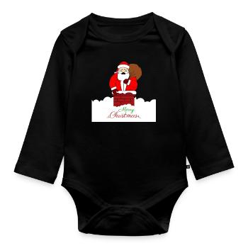Merry Christmas stuck fat santa - Organic Longsleeve Baby Bodysuit - black - Front