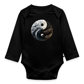Ying Yang Motiv - Baby Bio-Langarm-Body - Schwarz - Vorne