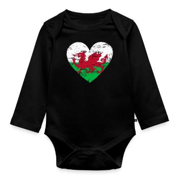 Cœur du drapeau du Pays de Galles - Body Bébé bio manches longues - noir - Devant