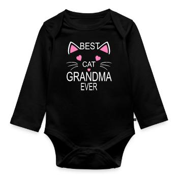 Meilleure grand-mère de chat jamais mignonne fête des mères - Body Bébé bio manches longues - noir - Devant
