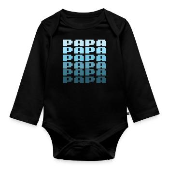 PAPA Retro Gaming 8bit Schriftzug - Baby Bio-Langarm-Body - Schwarz - Vorne